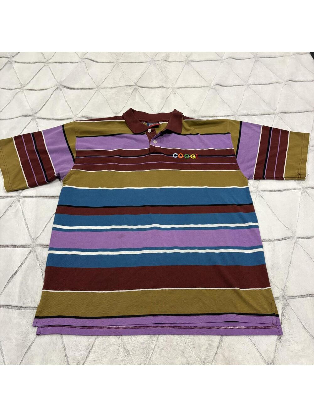 Coogi Multicolor Striped Polo Shirt Men 2X Large Cotton Comfortable Casual